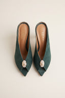 Stiletto Heel Mules Peep Toe - Forest Green Suede