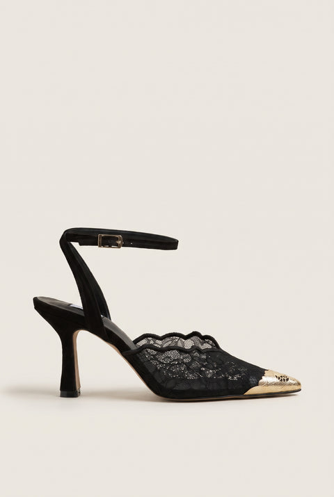 Stiletto Pumps Lace Detail - Black