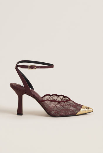 Stiletto Pumps Lace Detail - Bordeaux