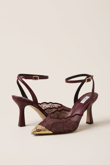 Stiletto Pumps Lace Detail - Bordeaux