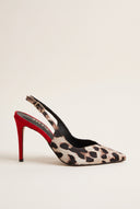 Stiletto Slingback Pumps Pointed Toe - Leopard Satin