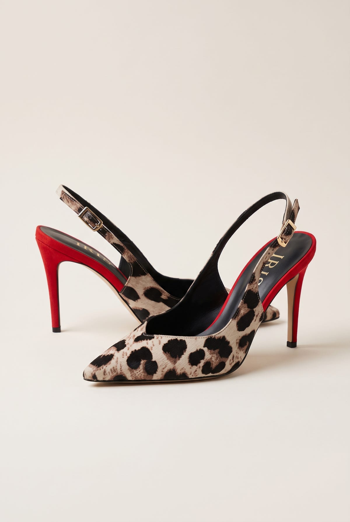 Stiletto Slingback Pumps Pointed Toe - Leopard Satin