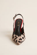 Stiletto Slingback Pumps Pointed Toe - Leopard Satin