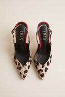 Stiletto Slingback Pumps Pointed Toe - Leopard Satin