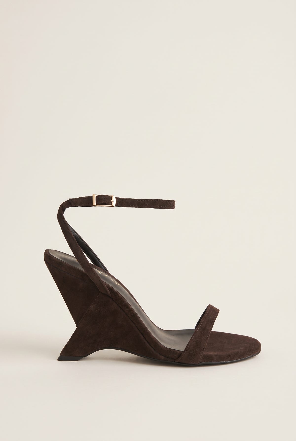 Wedge Heeled Sandals Ankle Strap - Brown Suede