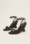 Wedge Heeled Sandals Ankle Strap - Brown Suede