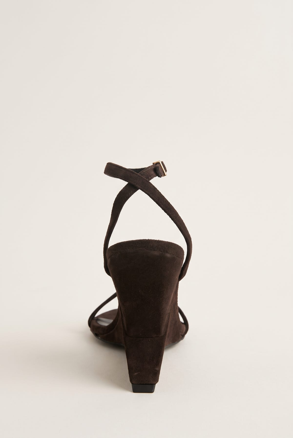 Wedge Heeled Sandals Ankle Strap - Brown Suede