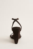 Wedge Heeled Sandals Ankle Strap - Brown Suede