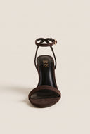 Wedge Heeled Sandals Ankle Strap - Brown Suede