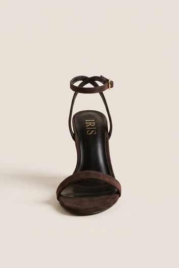 Wedge Heeled Sandals Ankle Strap - Brown Suede
