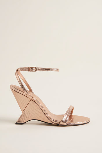 Wedge Heeled Sandals Ankle Strap - Mocha Metal Snake