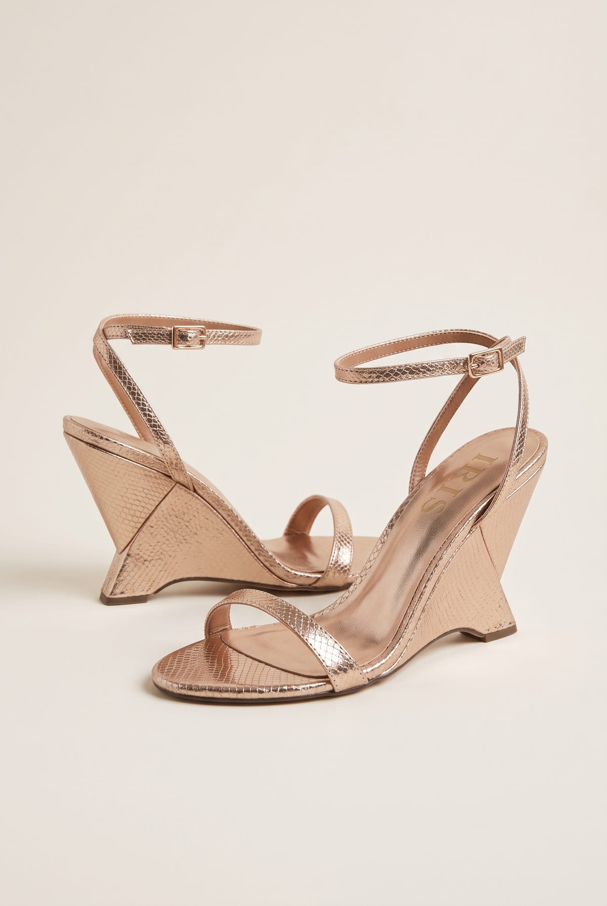 Wedge Heeled Sandals Ankle Strap - Mocha Metal Snake