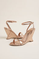 Wedge Heeled Sandals Ankle Strap - Mocha Metal Snake