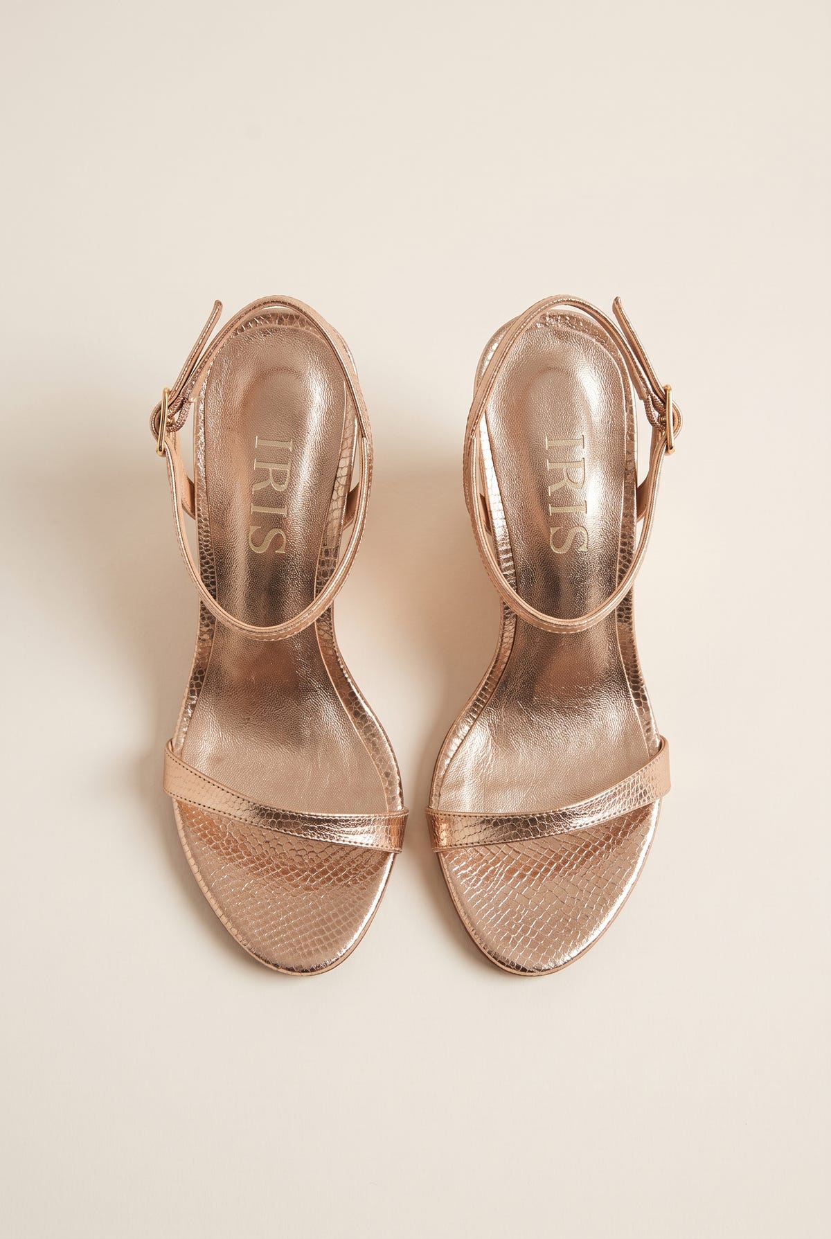 Wedge Heeled Sandals Ankle Strap - Mocha Metal Snake