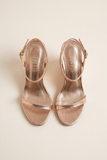 Wedge Heeled Sandals Ankle Strap - Mocha Metal Snake