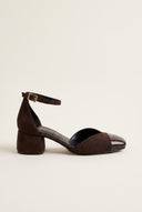 Block Heel Pumps Ankle Strap - Brown Suede