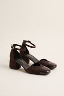 Block Heel Pumps Ankle Strap - Brown Suede