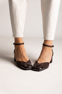 Block Heel Pumps Ankle Strap - Brown Suede