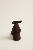 Block Heel Pumps Ankle Strap - Brown Suede