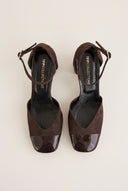Block Heel Pumps Ankle Strap - Brown Suede