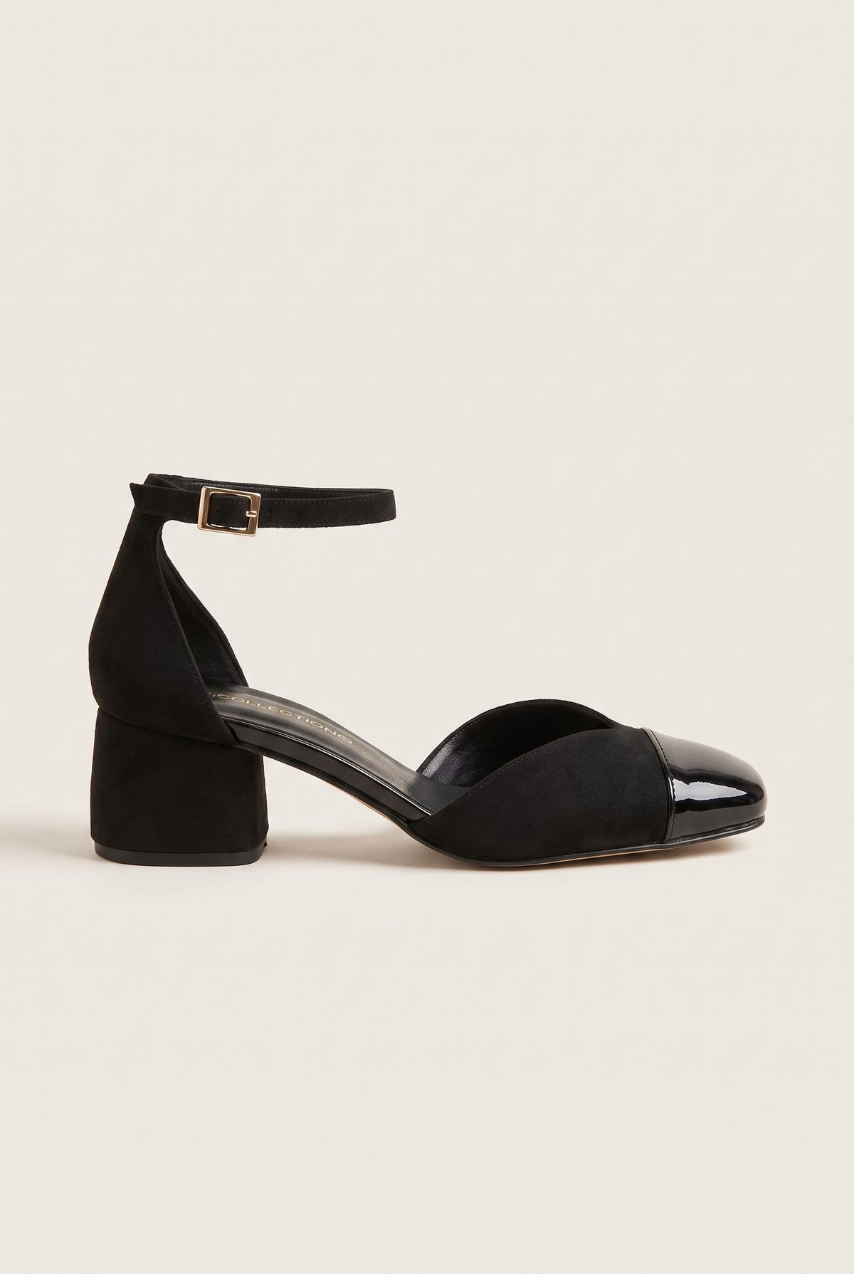 Block Heel Pumps Ankle Strap - Black Suede