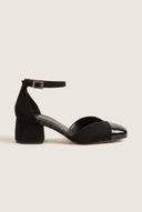 Block Heel Pumps Ankle Strap - Black Suede