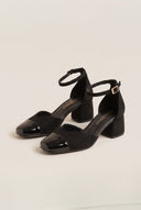 Block Heel Pumps Ankle Strap - Black Suede
