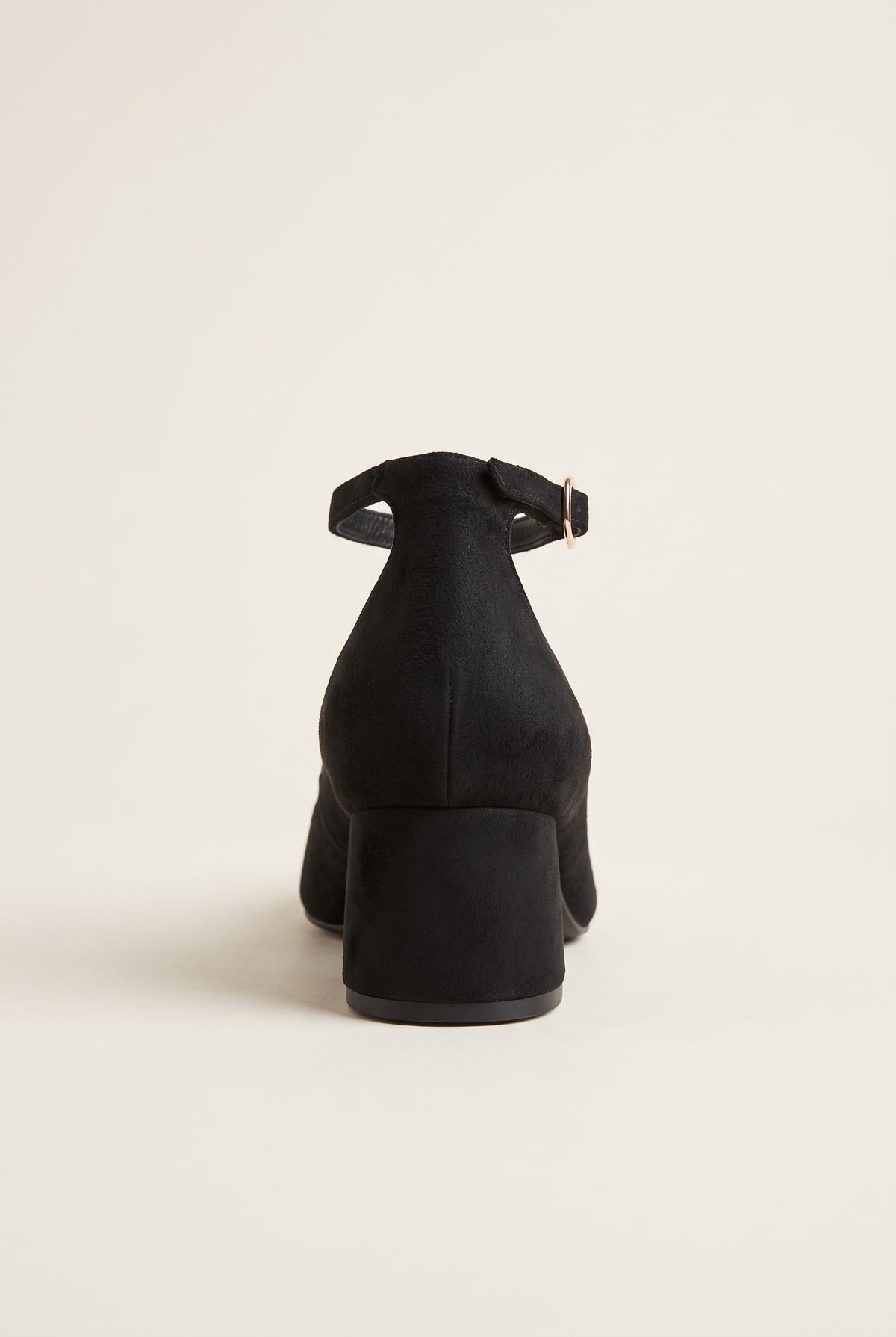 Block Heel Pumps Ankle Strap - Black Suede
