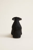 Block Heel Pumps Ankle Strap - Black Suede