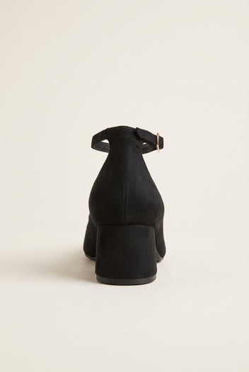 Block Heel Pumps Ankle Strap - Black Suede