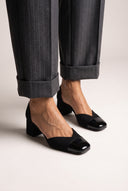 Block Heel Pumps Ankle Strap - Black Suede