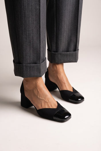 Block Heel Pumps Ankle Strap - Black Suede