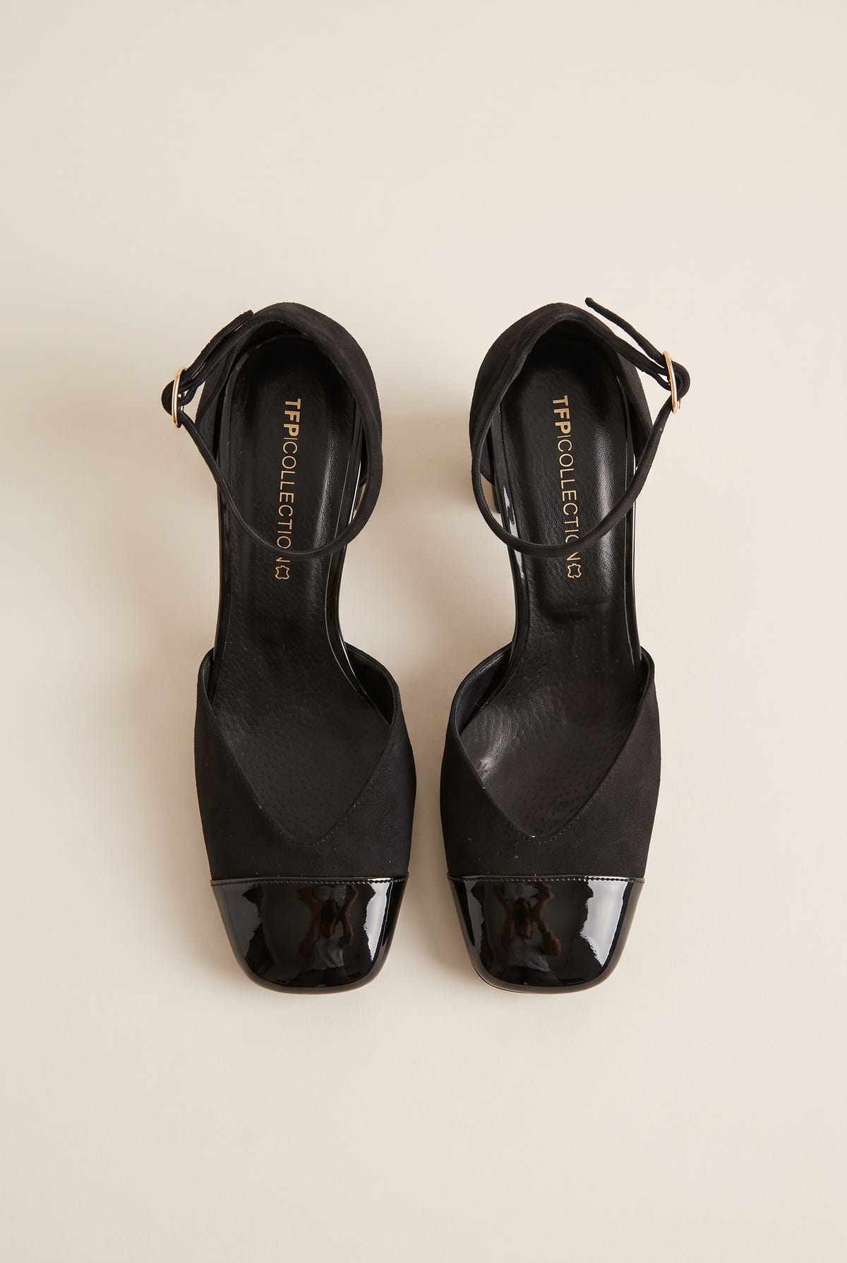Block Heel Pumps Ankle Strap - Black Suede