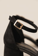 Block Heel Pumps Ankle Strap - Black Suede