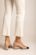 Block Heel Pumps V Cut - Black/Biscuit Pattent