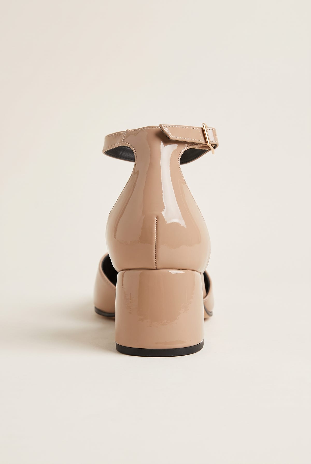Block Heel Pumps V Cut - Black/Biscuit Pattent