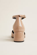 Block Heel Pumps V Cut - Black/Biscuit Pattent