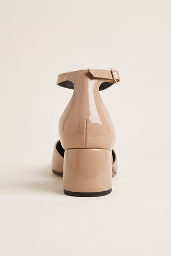 Block Heel Pumps V Cut - Black/Biscuit Pattent