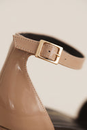 Block Heel Pumps V Cut - Black/Biscuit Pattent