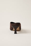 Kitten Heel Mules V Cut - Brown Suede