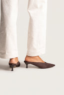 Kitten Heel Mules V Cut - Brown Suede