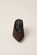 Kitten Heel Mules V Cut - Brown Suede