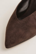 Kitten Heel Mules V Cut - Brown Suede