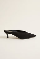 Kitten Heel Mules V Cut - Black Suede
