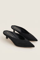 Kitten Heel Mules V Cut - Black Suede