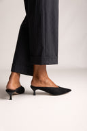Kitten Heel Mules V Cut - Black Suede