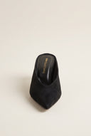 Kitten Heel Mules V Cut - Black Suede