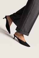 Kitten Heel Mules V Cut - Black Suede