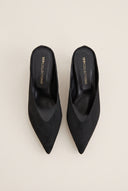 Kitten Heel Mules V Cut - Black Suede