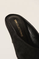 Kitten Heel Mules V Cut - Black Suede
